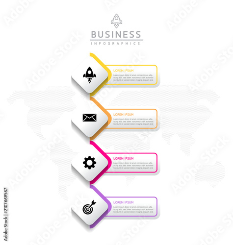 Vector infographic template showing steps or processes for business presentations and design creation.