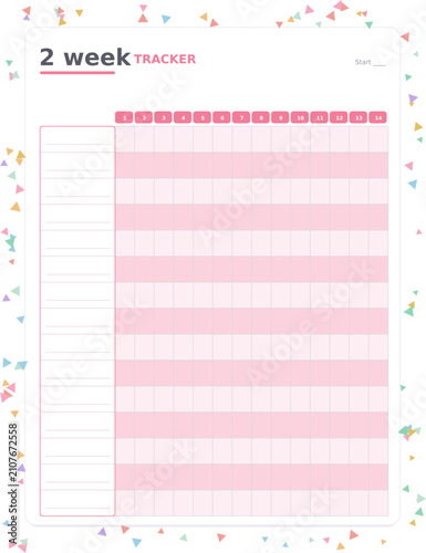 Картината върху платно Two week habit tracker, cute colorful pastel printable planner page template wit