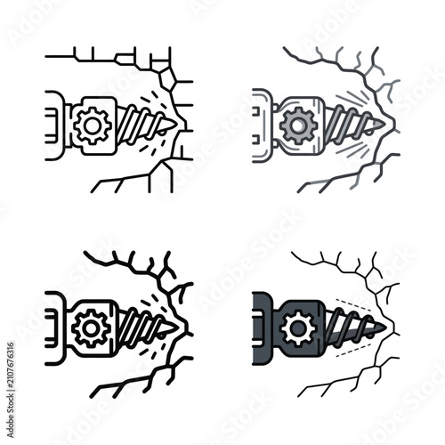 Quadro su tela Detailed illustration of a drilling machine penetrating various surfaces, showca