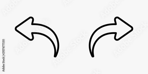 Curve arrow icons set for undo and redo actions or direction pointing in minimalist outline style for digital interface design navigation symbols back and forward web movement elements.