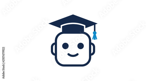 Ai robot graduate wearing graduation cap in modern flat vector style for e-learning platforms and academic branding