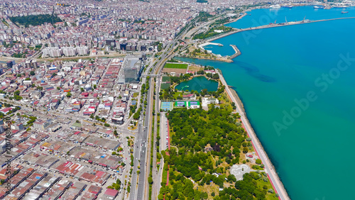 Samsun, Turkey. Panorama of the city and coast from a drone on a summer day, Aerial View