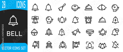 Quadro su tela 28 minimalist black line icons set bells notifications dining and home automatio