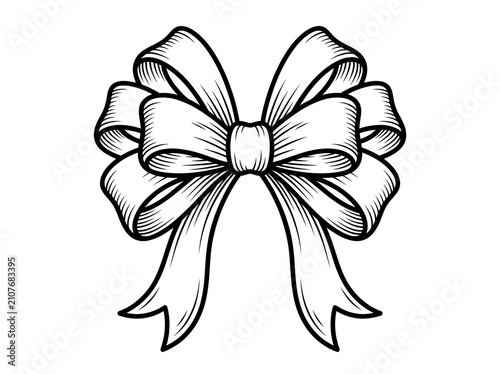 Decorative gift bow illustration. Isolated hand drawn ribbon knot for holiday design.