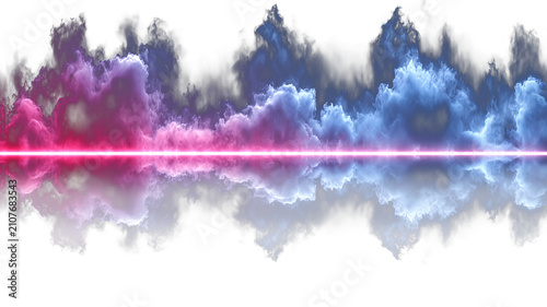 Azure Neon Horizon. Horizontal blue neon light embedded in soft white mist