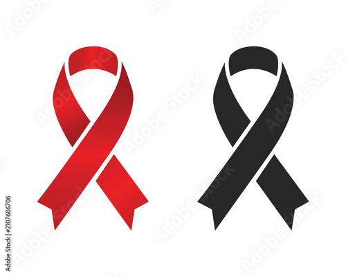 Red and Black Awareness Ribbon Set Isolated on White Background Vector Illustration