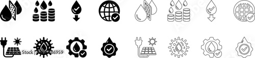 Fotografía Sustainable energy and environmental conservation icon set black and white