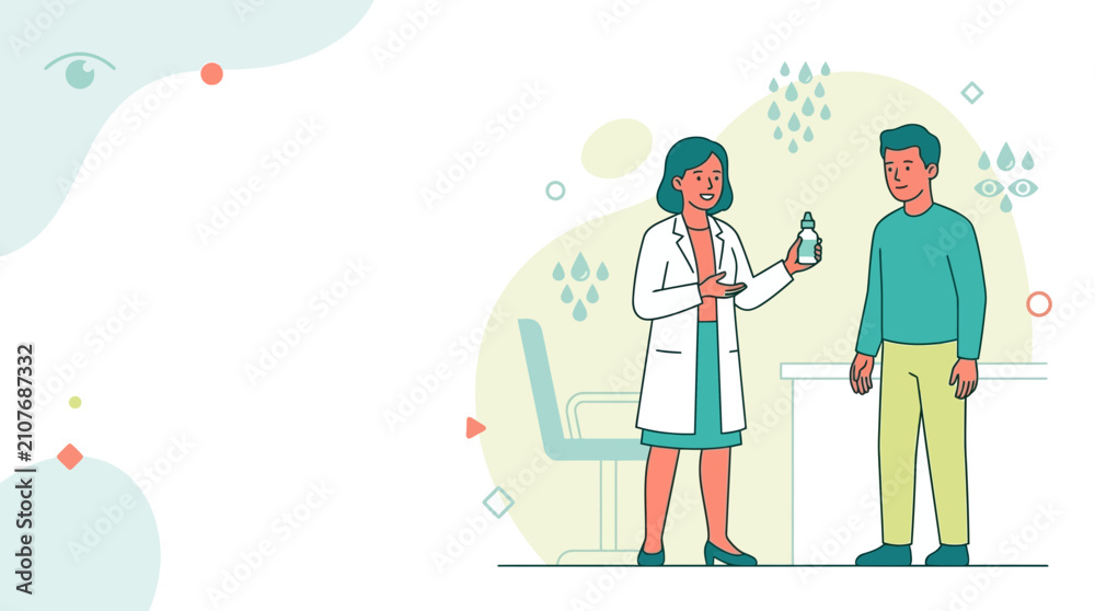 Naklejka premium Pharmacist Counseling Patient on Eye Drops: Health Consultation, Medical Advice, and Pharmaceutical Care