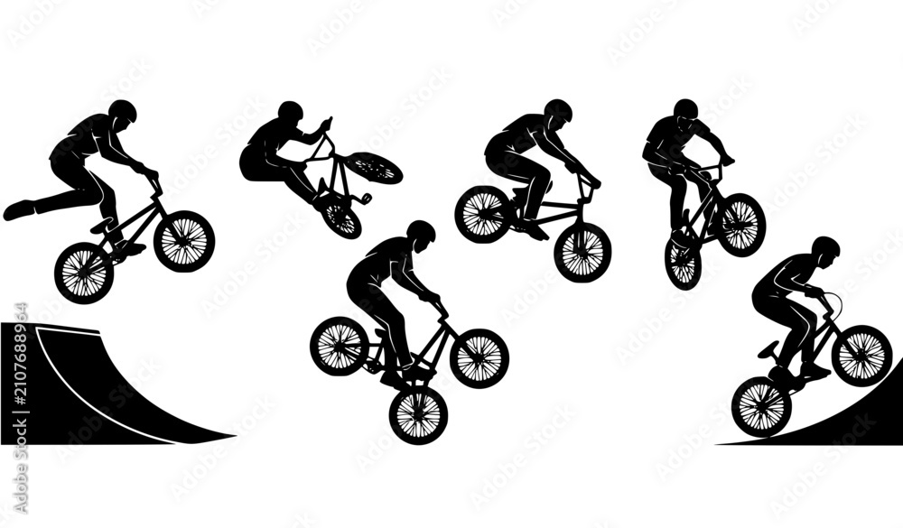 Obraz premium BMX Stunt Rider Silhouette Collection EPS Vector