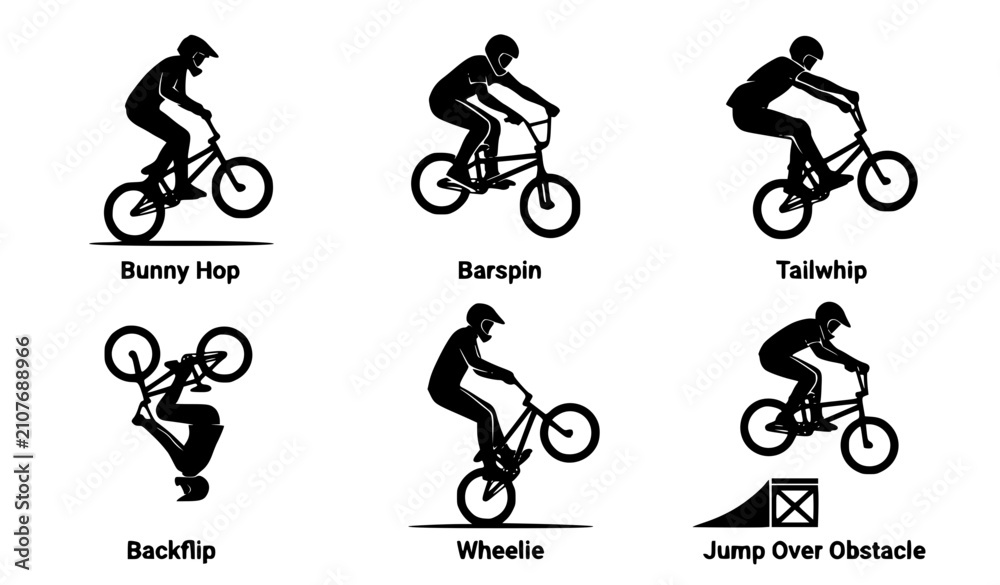 Obraz premium Extreme BMX Freestyle Black Silhouette Icon Pack