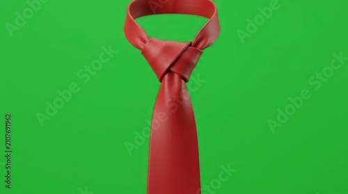 Red knotted necktie on green background