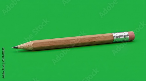 Natural wooden graphite pencil on green background