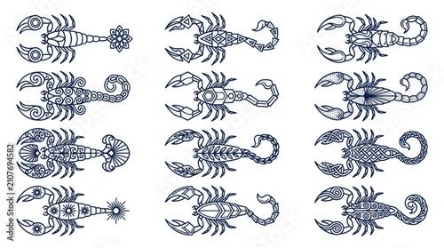 Foto Detailed Scorpion Illustrations in Various Poses.