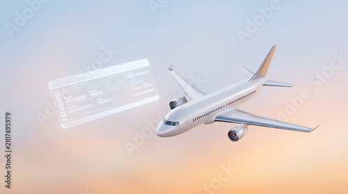 3D Airplane with Digital Boarding Pass Travel Booking Concept