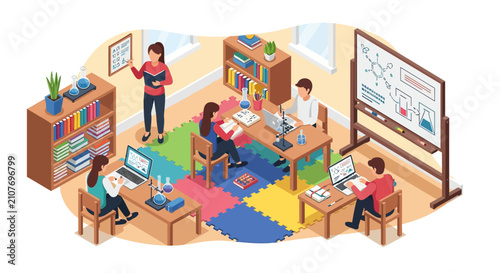 Children learning science in a classroom with interactive whiteboard.