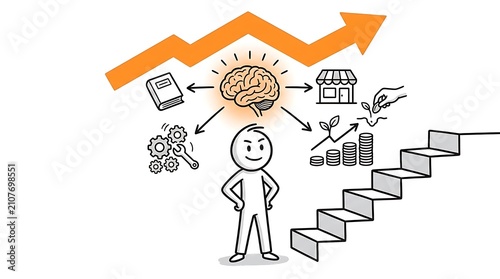 Minimalist psychology concept illustration. Human brain growth and business development.