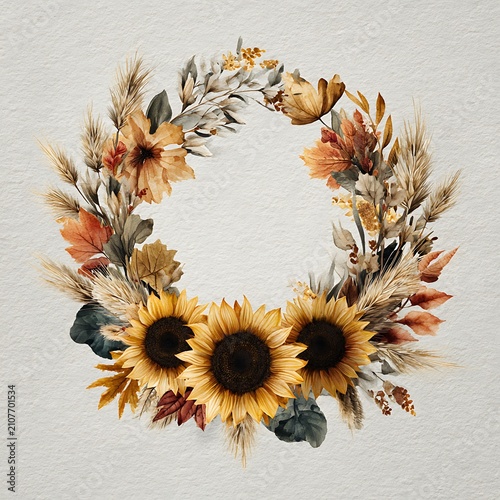 Yellow and orange decorative dried flowers on white background