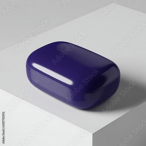 Blue rounded rectangular container mockup on elevated white platform with container rectangular packaging platform minimalist lighting commercial template geometric perspective elevated
