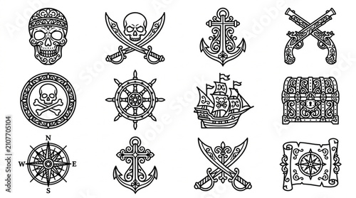 Canvastavla Vintage Pirate Symbols and Icons Collection.