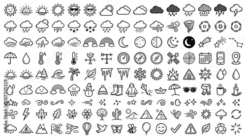 Konstfotografi Ultimate hand drawn weather and seasonal vector icons mega grid set mockup