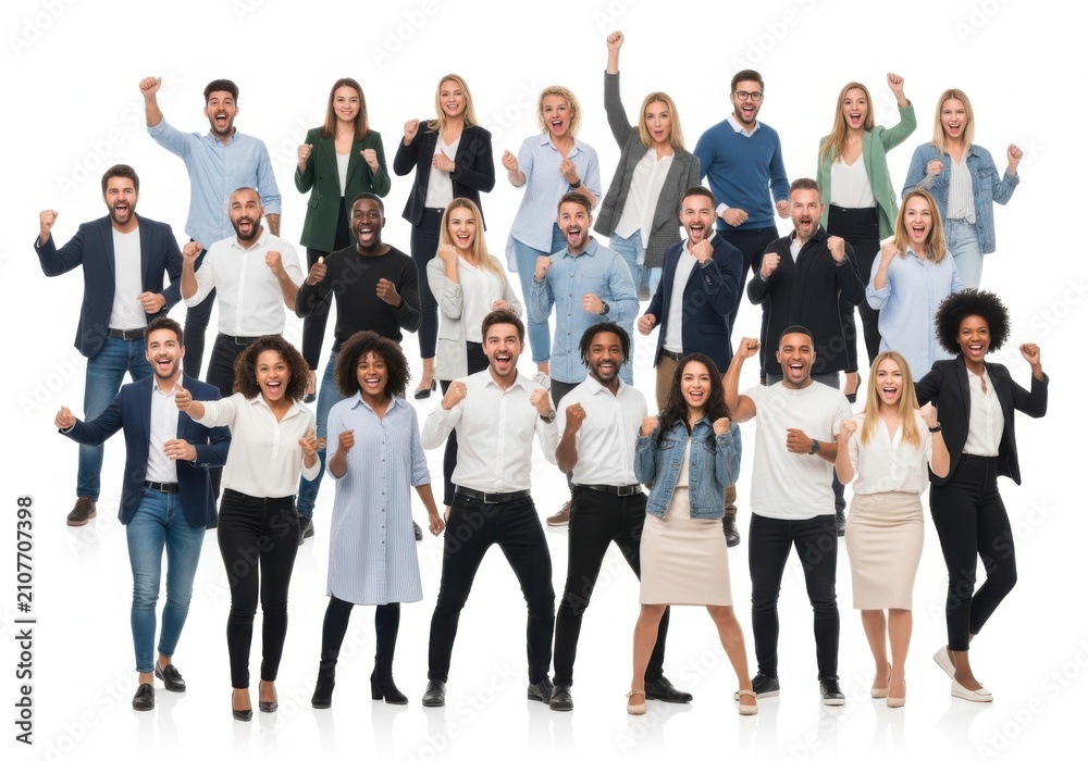 Fototapeta premium Diverse group of people celebrating and cheering together