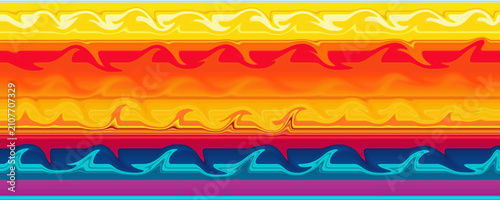 Photos A vibrant digital artwork featuring horizontal bands of intense, flowing colors
