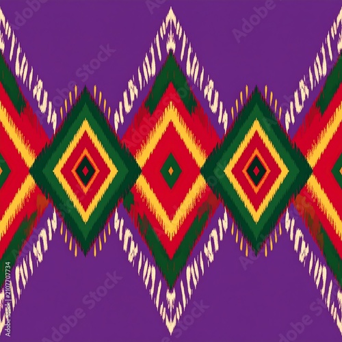 Bohemian Christmas ikat seamless pattern with geometric tribal ornaments