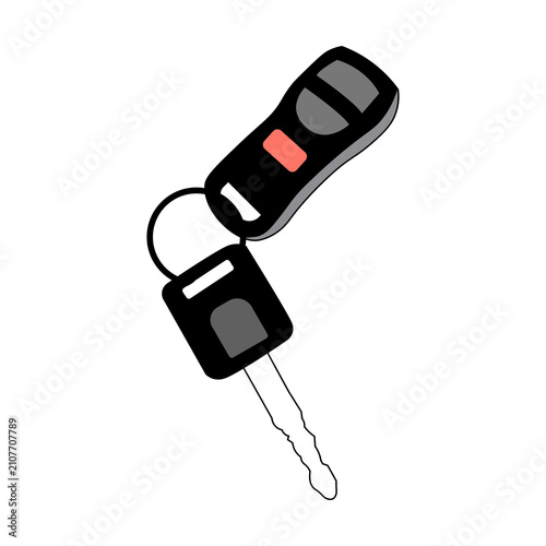 Key ring vector art with red button isolated on white background