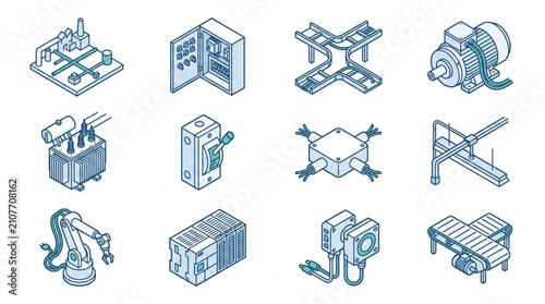 Bild auf Leinwand Isometric Industrial Machinery and Equipment Collection.
