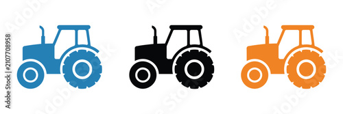 Photos Farm tractor icon set, agricultural machinery symbols, solid outline and sketch style, farming equipment vector illustration