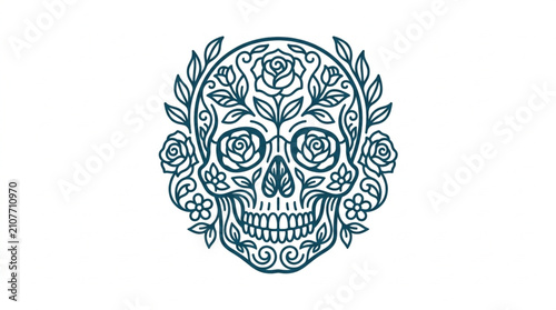 Obraz na płótnie Intricate Skull Design with Floral Patterns and Roses.