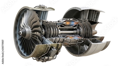 Cross Section Cutaway View of Aircraft Turbofan Jet Engine