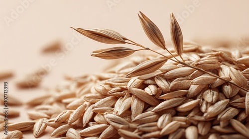 Close up of fresh whole grain barley seeds on light background.