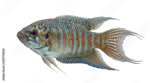 Eastern paradise fish portrait detailed scales and fins vibrant coloration on transparent background macropodus opercularis aquatic