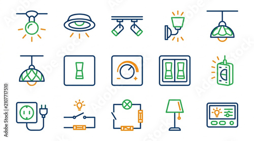 Fotografía Colorful flat design icons of various lighting and electrical devices
