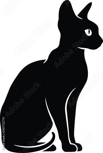 Minimalist Sphynx Cat Silhouette | Black Hairless Cat Vector Illustration Isolated on White Background