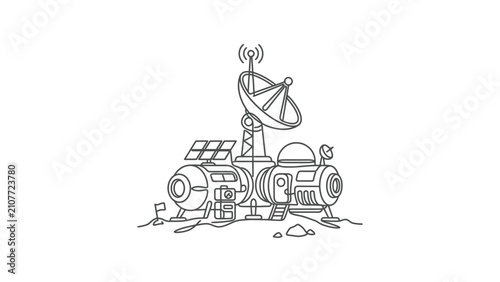 Obraz na płótnie Space Station Base Lunar Outpost Satellite Dish Solar Panels