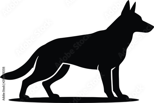 Minimalist German Shepherd Silhouette | Black Standing Dog Vector Illustration Isolated on White Background