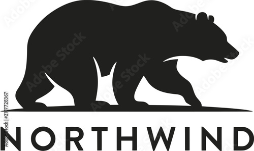 Minimalist Bear Silhouette Logo | Black Wild Bear Vector Illustration Isolated on White Background