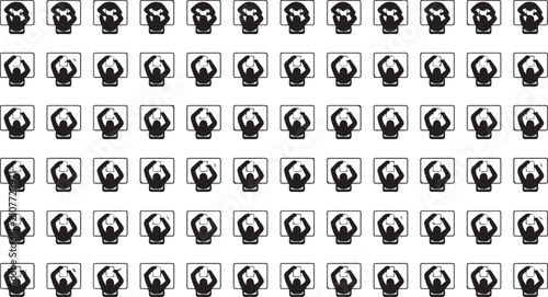 Set of flat black icons depicting people working at computer desks in various poses and office tasks