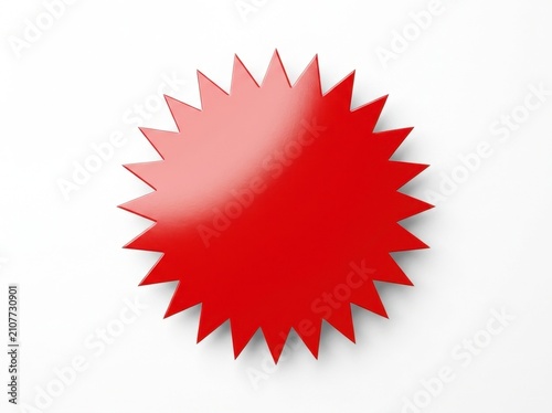 Glossy Red Starburst Badge on White Background