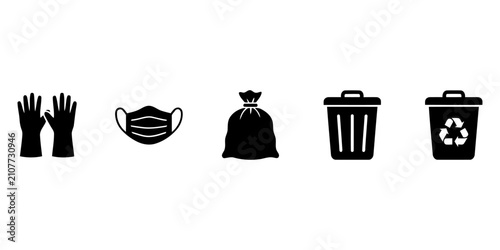 Foto Flat icons set of hygiene and waste disposal symbols