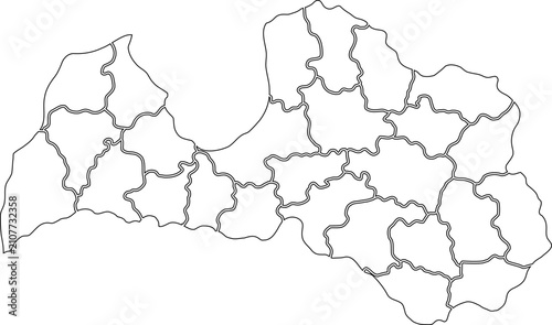 Latvia Administrative Divisions Map Outline Vector Illustration on White Background