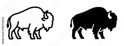 Bison Silhouette Icons, American Buffalo Vector Graphics, Wildlife Art, Two Styles, Black and White, Mammal Symbolism