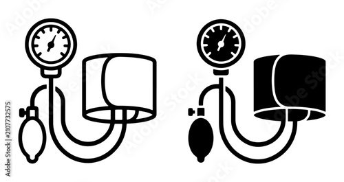 Foto Blood Pressure Monitor Icons, Sphygmomanometer Vector Set, Medical Health Measur