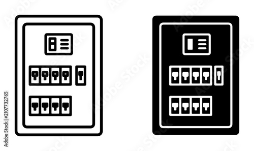 Electrical Fuse Box Vector Icons, Circuit Breaker Panel Set, Power Distribution Control Symbols, Safety Switchboard Graphics