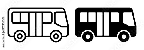 Bus Icons Set, Outline and Solid Black Vector Graphics for Transportation and Travel Concepts