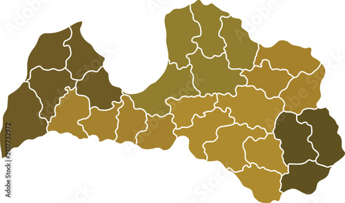 Bild auf Leinwand Latvia Administrative Divisions Map Gold Brown Gradient Vector Illustration