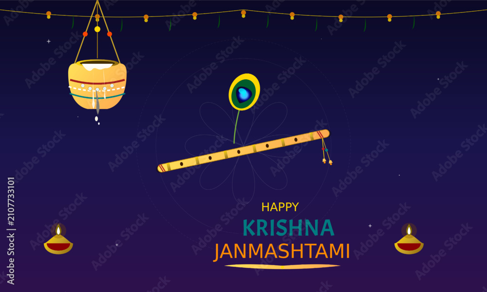 Naklejka premium Happy Krishna Janmashtami Festival Celebration Greeting Design