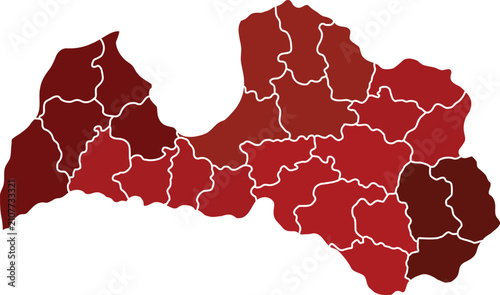 Latvia Administrative Divisions Map Dark Red Gradient Vector Illustration on White Background
